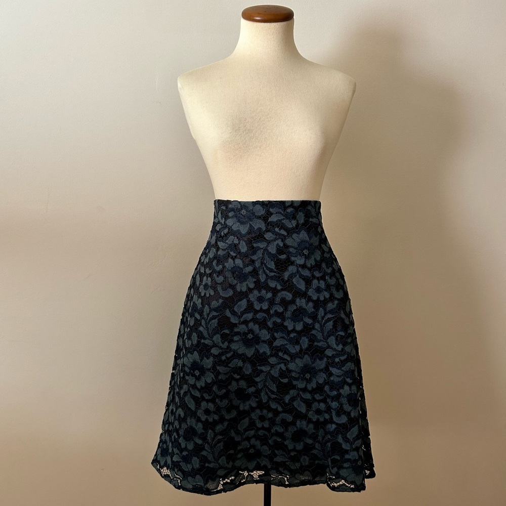 Zara navy blue lace skirt high waisted a-line full knee length size Medium